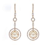 18kt yellow gold, golden pearls and diamonds pendant earrings