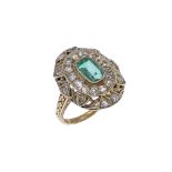 Antique gold and silver, emerald and coroné roses ring