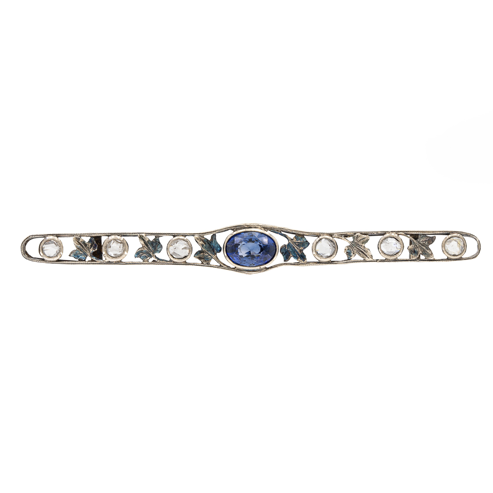 Antique gold and silver sapphire and diamond rose brooch