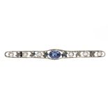 Antique gold and silver sapphire and diamond rose brooch