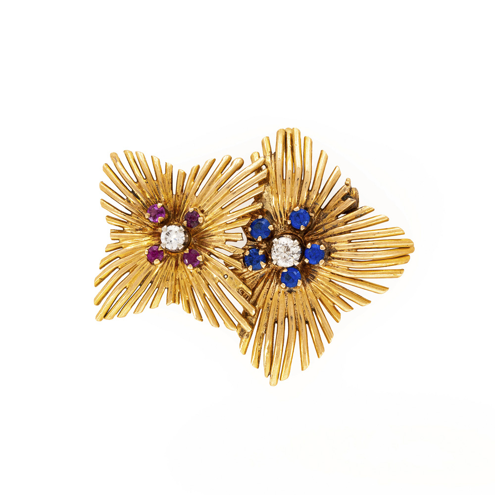 18kt yellow gold floral motif brooch