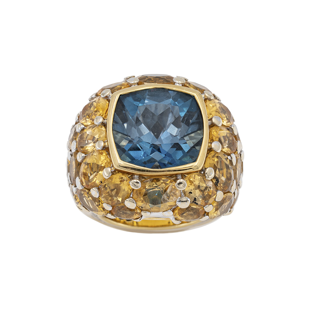 Mimi 18kt yellow gold faceted blue topaz cocktail ring - Image 2 of 3