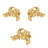 18kt yellow and white gold brooch and earrings with diamonds