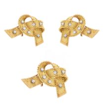 18kt yellow and white gold brooch and earrings with diamonds
