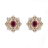 18kt two-color gold lobe earrings with natural Burmese rubies