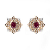 18kt two-color gold lobe earrings with natural Burmese rubies