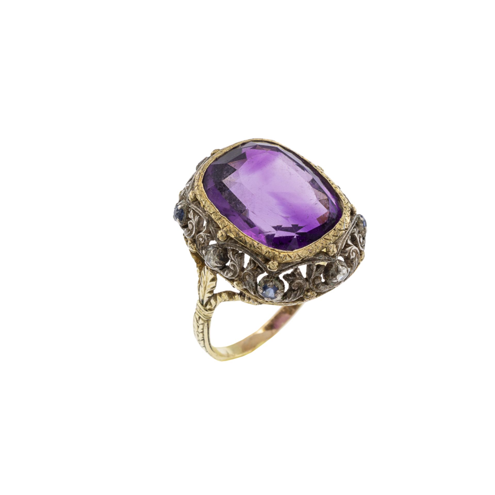 Antique yellow gold and silver with amethyst ring