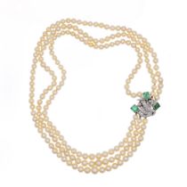 Three-strands of cultured pearl necklace