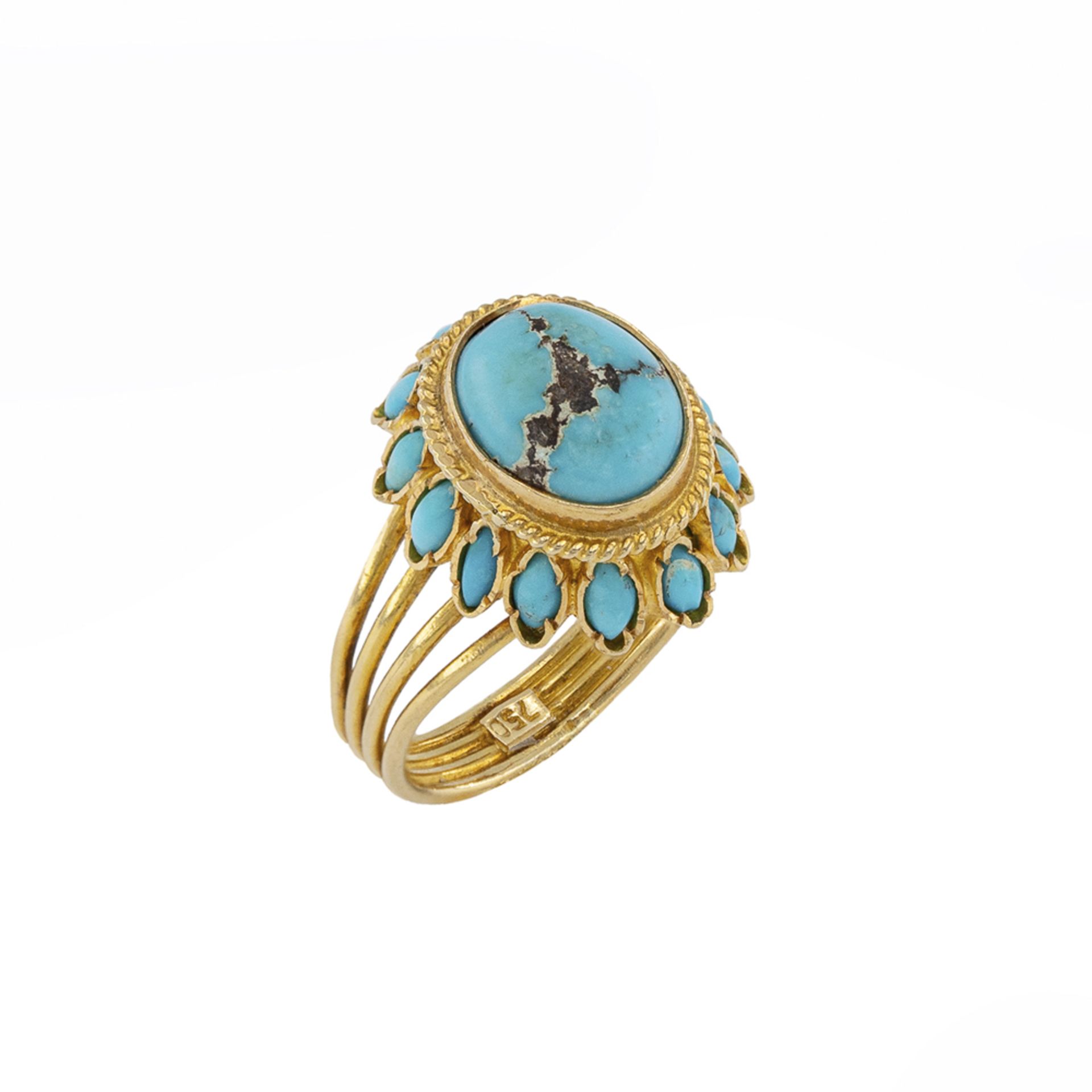 18kt yellow gold and natural turquoises ring