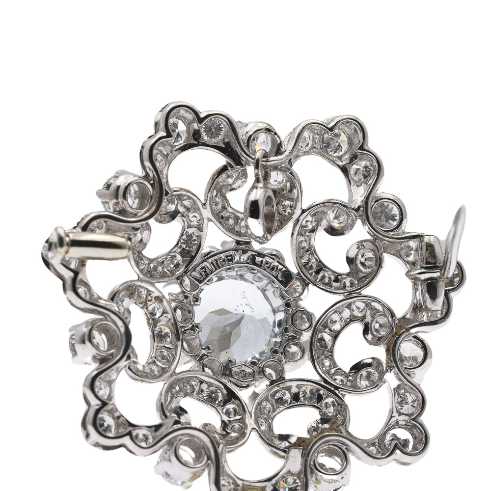 Ventrella brooch in platinum with natural aquamarine and diamonds - Image 2 of 2