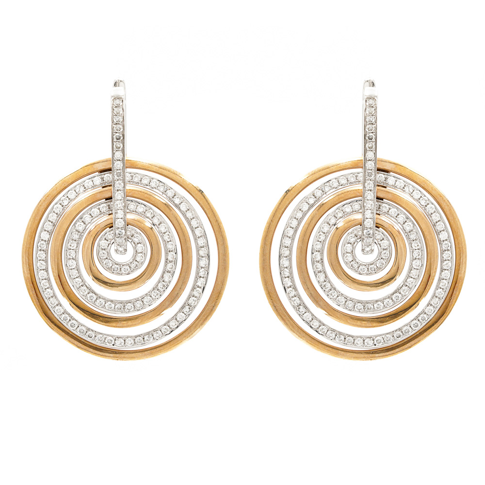 18kt two-color gold and diamonds geometric earrings