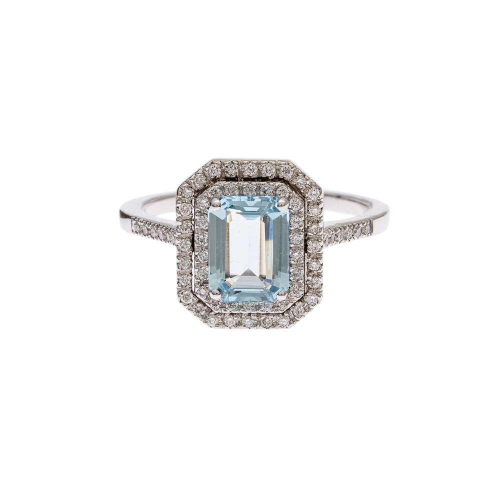 18kt white gold aquamarine and diamond ring - Image 2 of 2