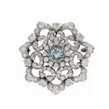 Ventrella brooch in platinum with natural aquamarine and diamonds