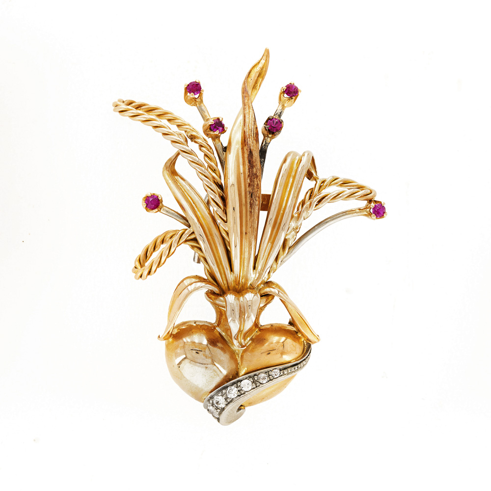 18kt yellow gold floral motif brooch