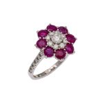 18kt white gold, diamonds and rubies Flower ring