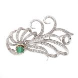 18kt white gold with emerald and diamonds Ramage brooch