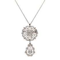 Antique platinum and diamonds brooch pendant