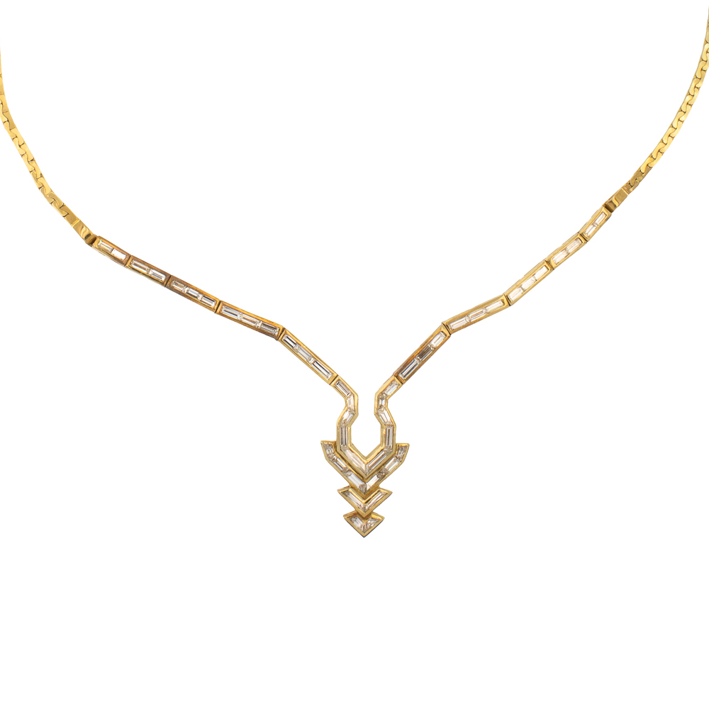 18kt yellow gold and diamonds geometric motif collier