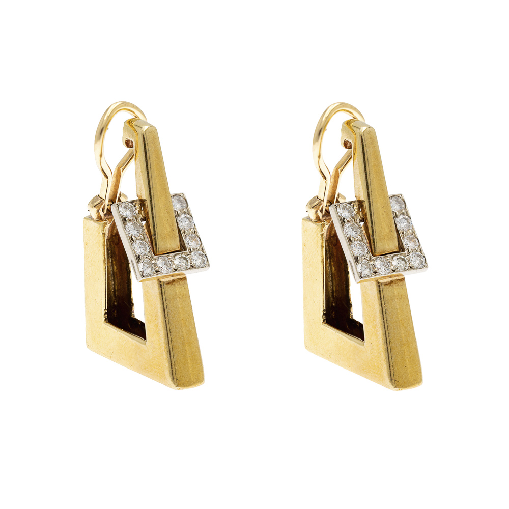 18kt yellow gold and diamonds geometric pendant earrings