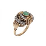 18kt yellow and white gold ring with emerald and diamonds