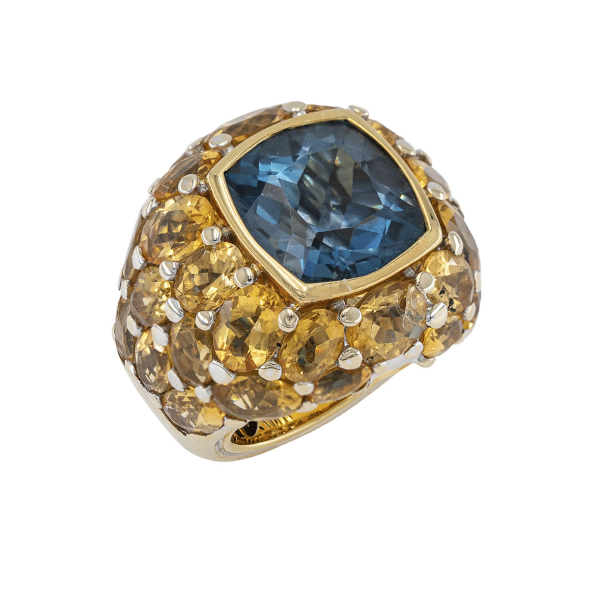 Mimi 18kt yellow gold faceted blue topaz cocktail ring