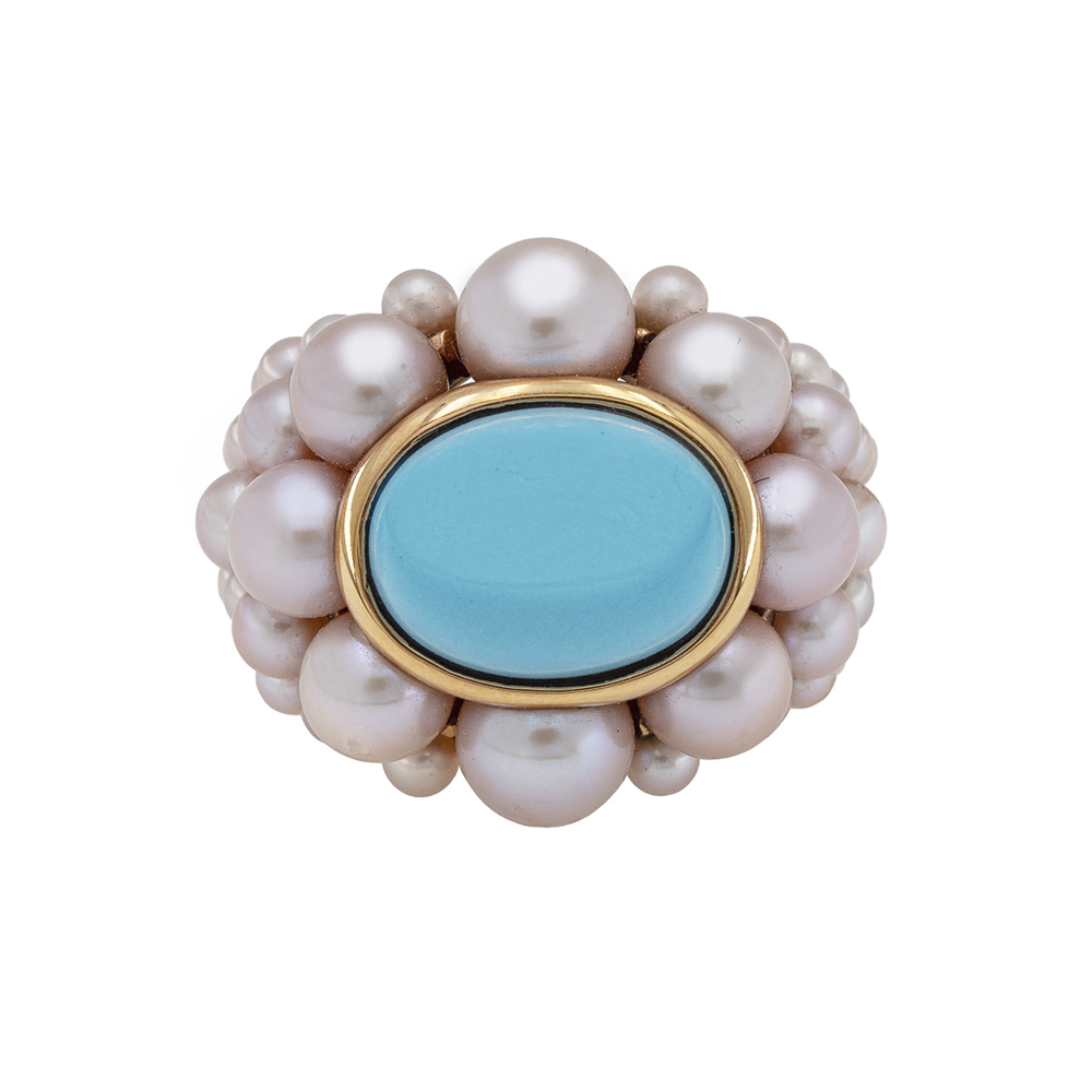 Mimi 18kt yellow gold, turquoise and pink pearls cocktail ring - Image 3 of 3