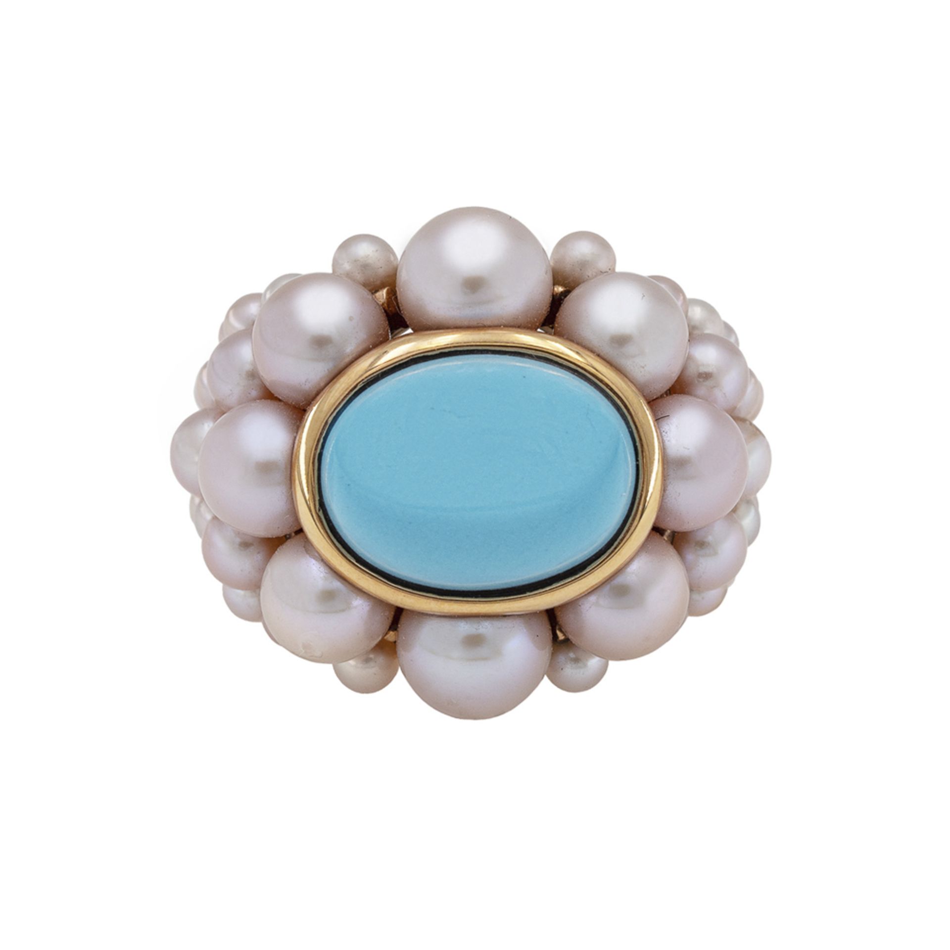 Mimi 18kt yellow gold, turquoise and pink pearls cocktail ring - Bild 3 aus 3