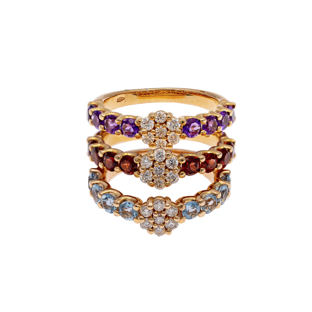 Three 18kt rose gold multicolor wedding ring ring