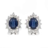18kt white gold with natural sapphires and diamonds lobe earrings