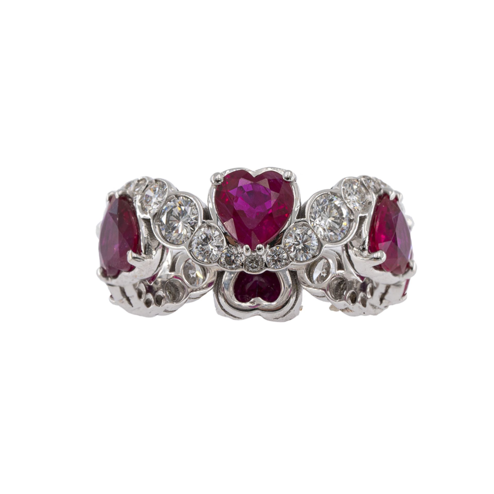 18kt white gold with heart-shaped rubies and diamonds ring - Bild 2 aus 2