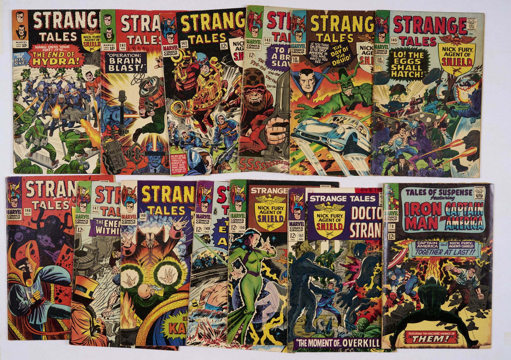 Strange Tales (1966) 140-151 (All cents bar # 144-146). With Tales of Suspense 78 [gd]. Strange