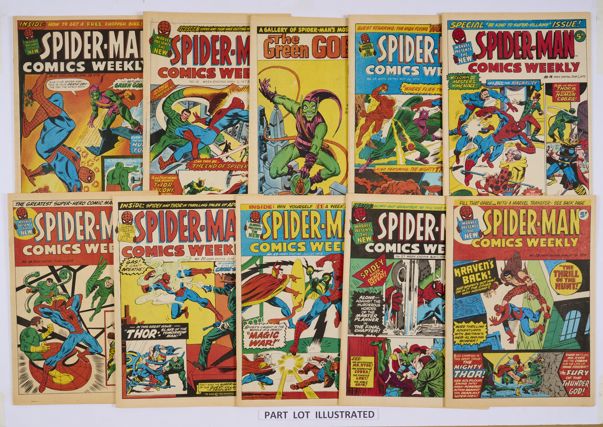 Spider-Man Comics Weekly (1973) 11-29 (missing No. 14). Reprinting U.S. Amazing Spider-Man # 18, 19,