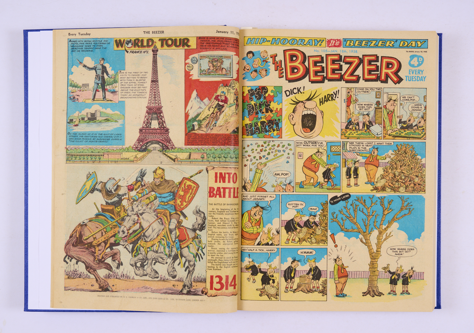 Beezer (1958) 103-154. Complete year in bound volume with Pop, Dick and Harry, The Banana Bunch,