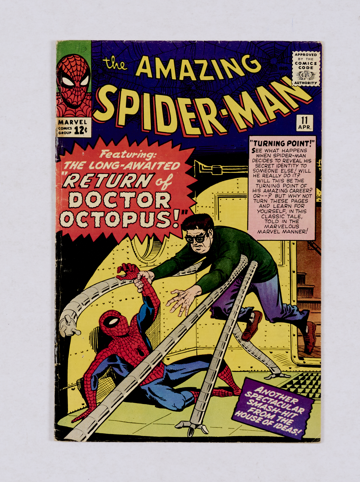 Amazing Spider-Man 11 (1964) Cents copy. Tape residue stains to back/interior cover by spine [vg].