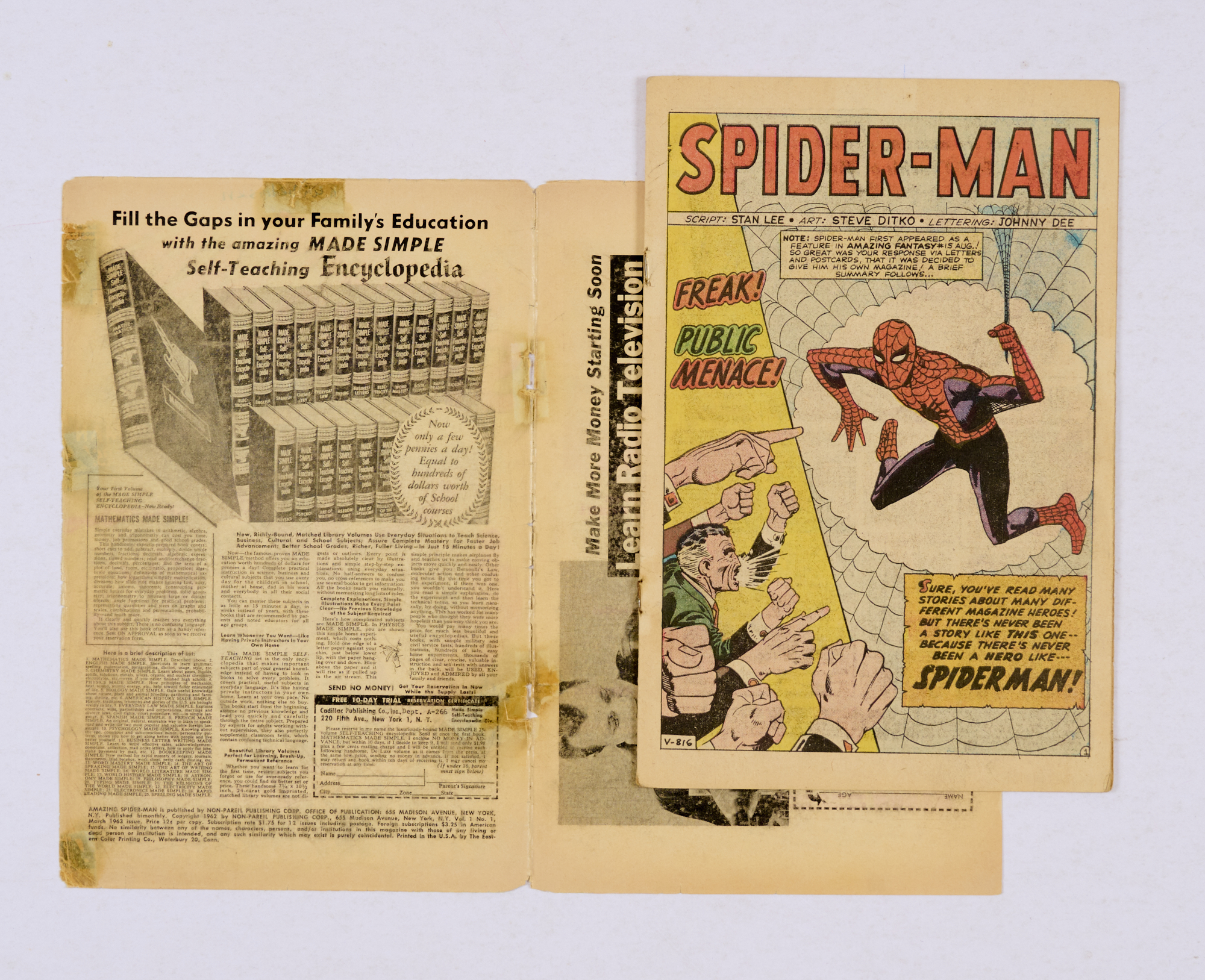 Amazing Spider-Man 1 (1963) Cents copy. Detached cover with worn spine & biro arrival date and owner - Image 2 of 7