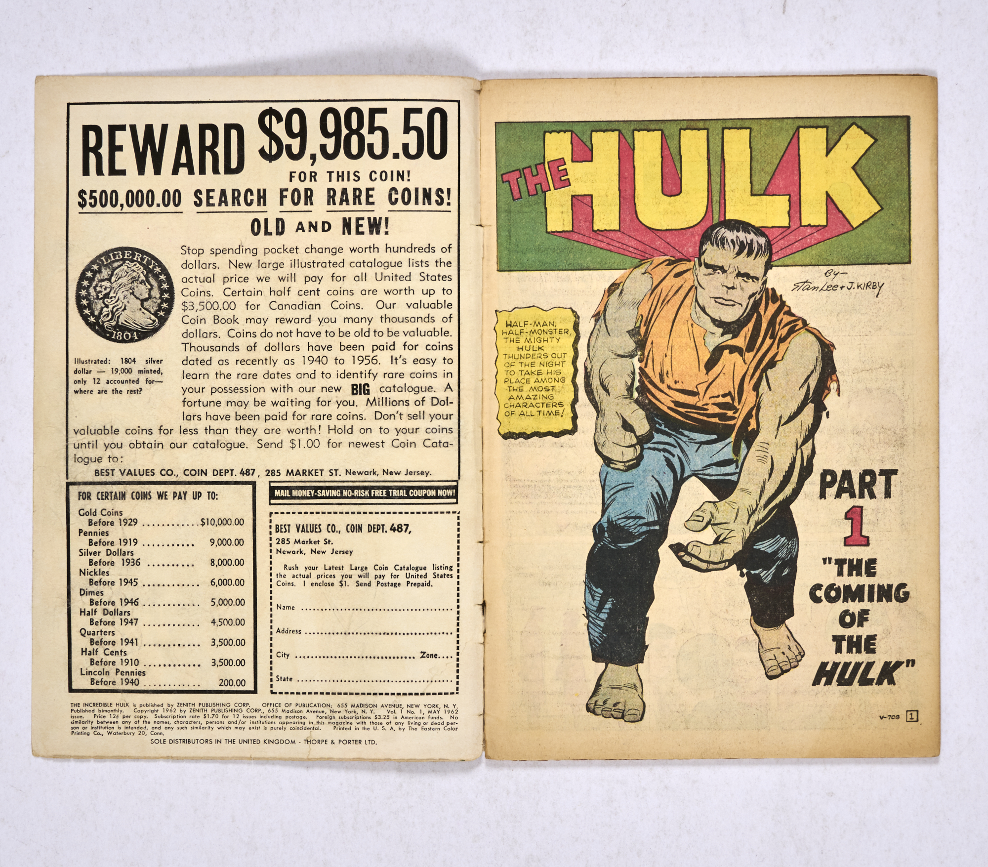 Incredible Hulk 1 (1962) General overall wear and lower staple rust with no major defects. Retrieved - Image 3 of 8