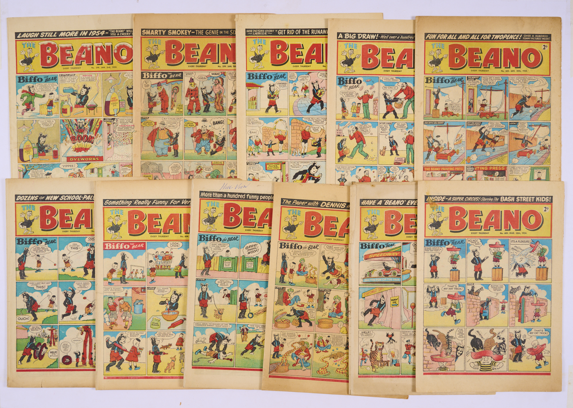 Beano (1954) 598-604, 608-610. No 604 1st Bash Street Kids in 'When the Bell Rings' by Leo Baxendale