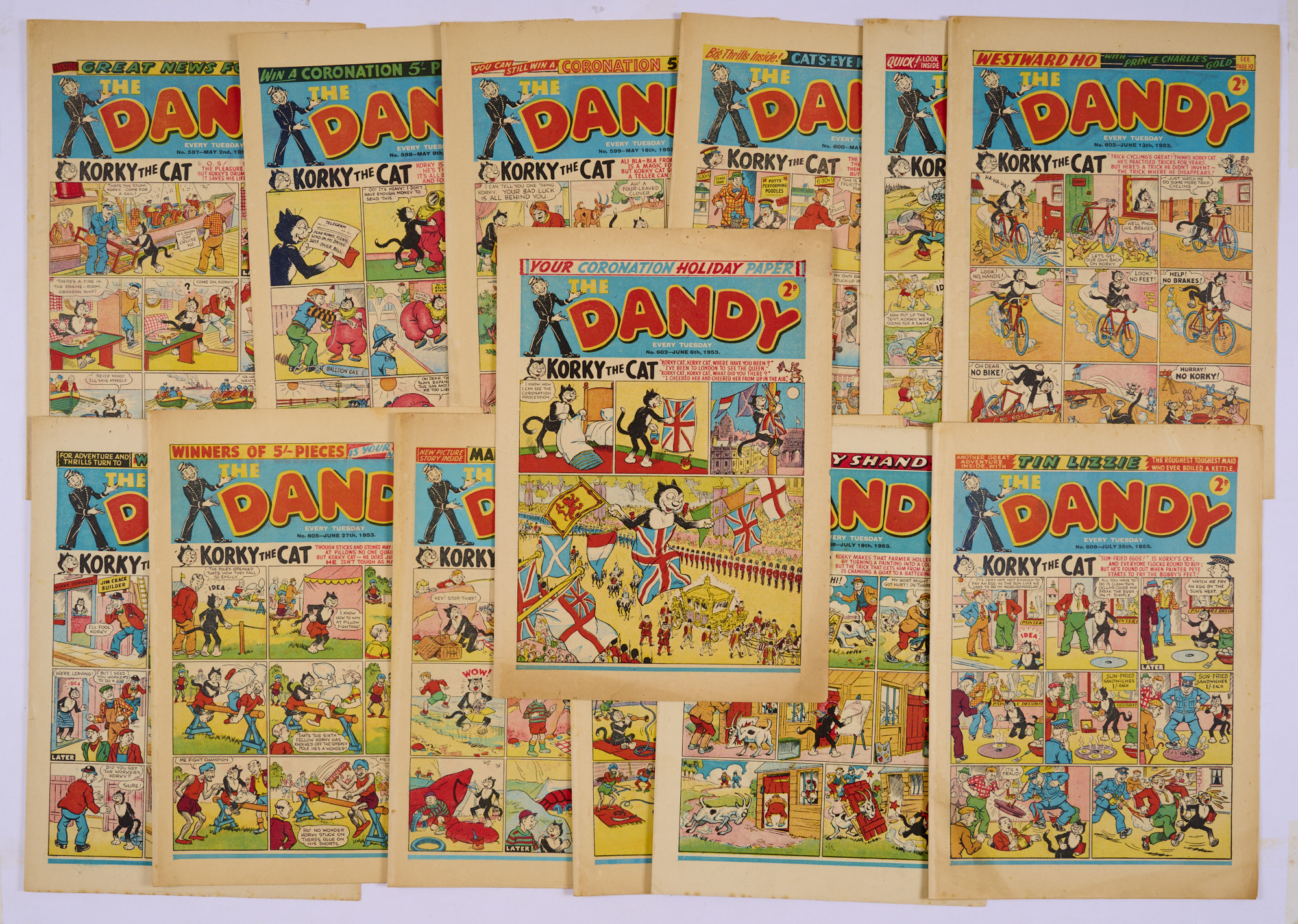 Dandy (1953) 597-601, 602 Coronation Holiday Paper, 603-609 unabridged run. Nos 601, 602 [vg],