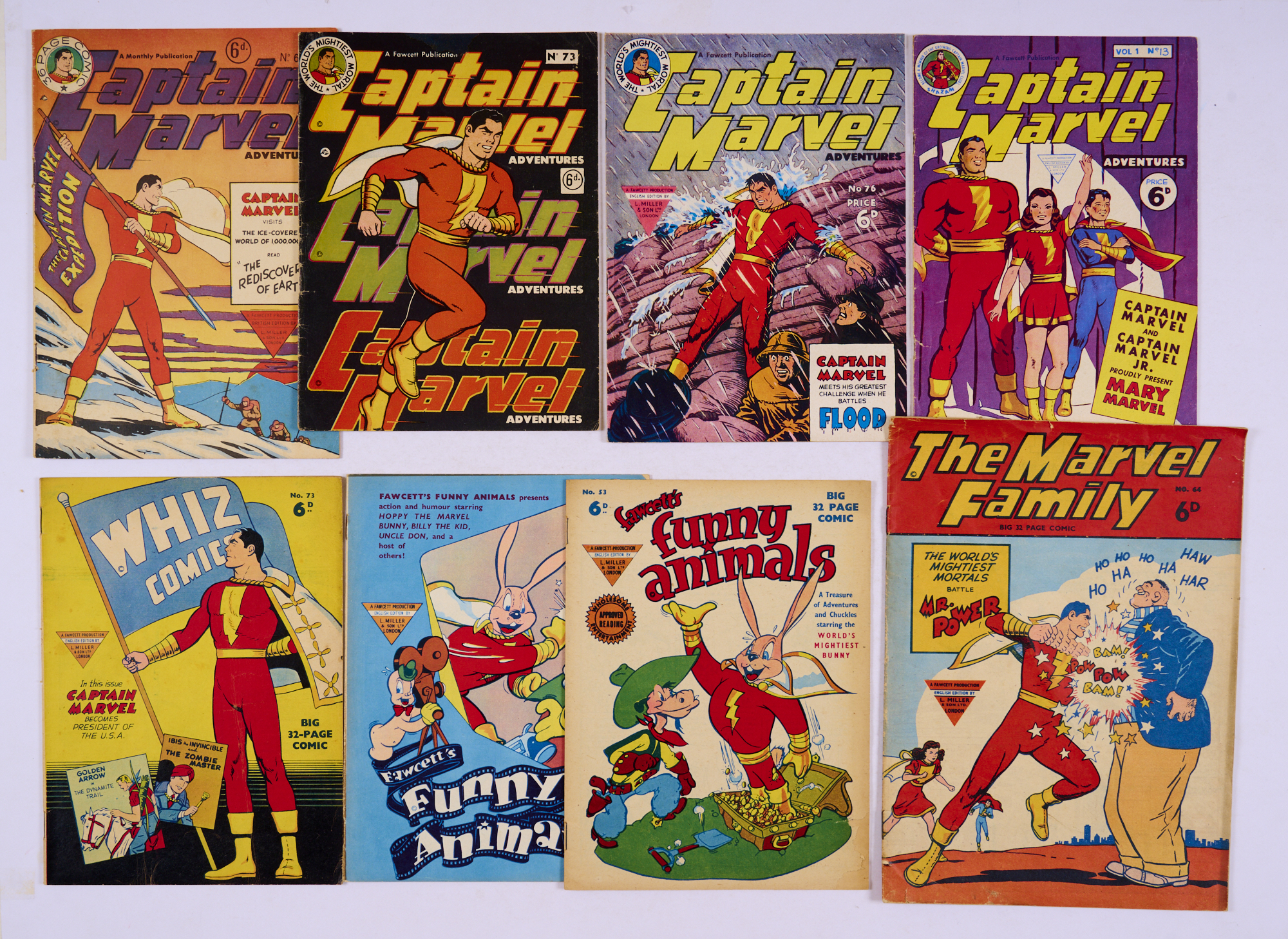 Captain Marvel Adventures (1950 series Fawcett/L. Miller) 61, 73, 76. With (1953 series) 13,