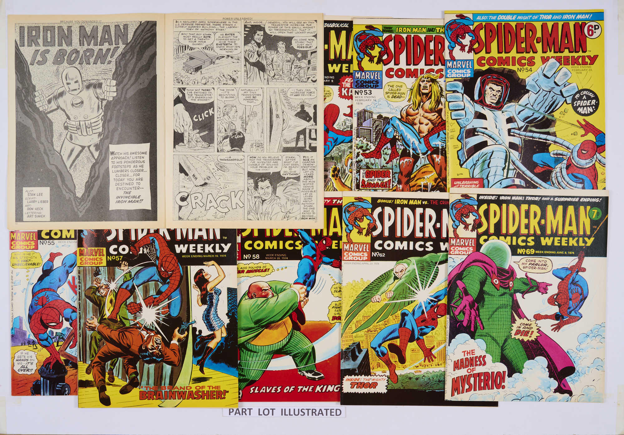 Spider-Man Comics Weekly (1974) 50-70. No. 50 reprints Tales of Suspense # 39 first Iron Man and - Image 2 of 2