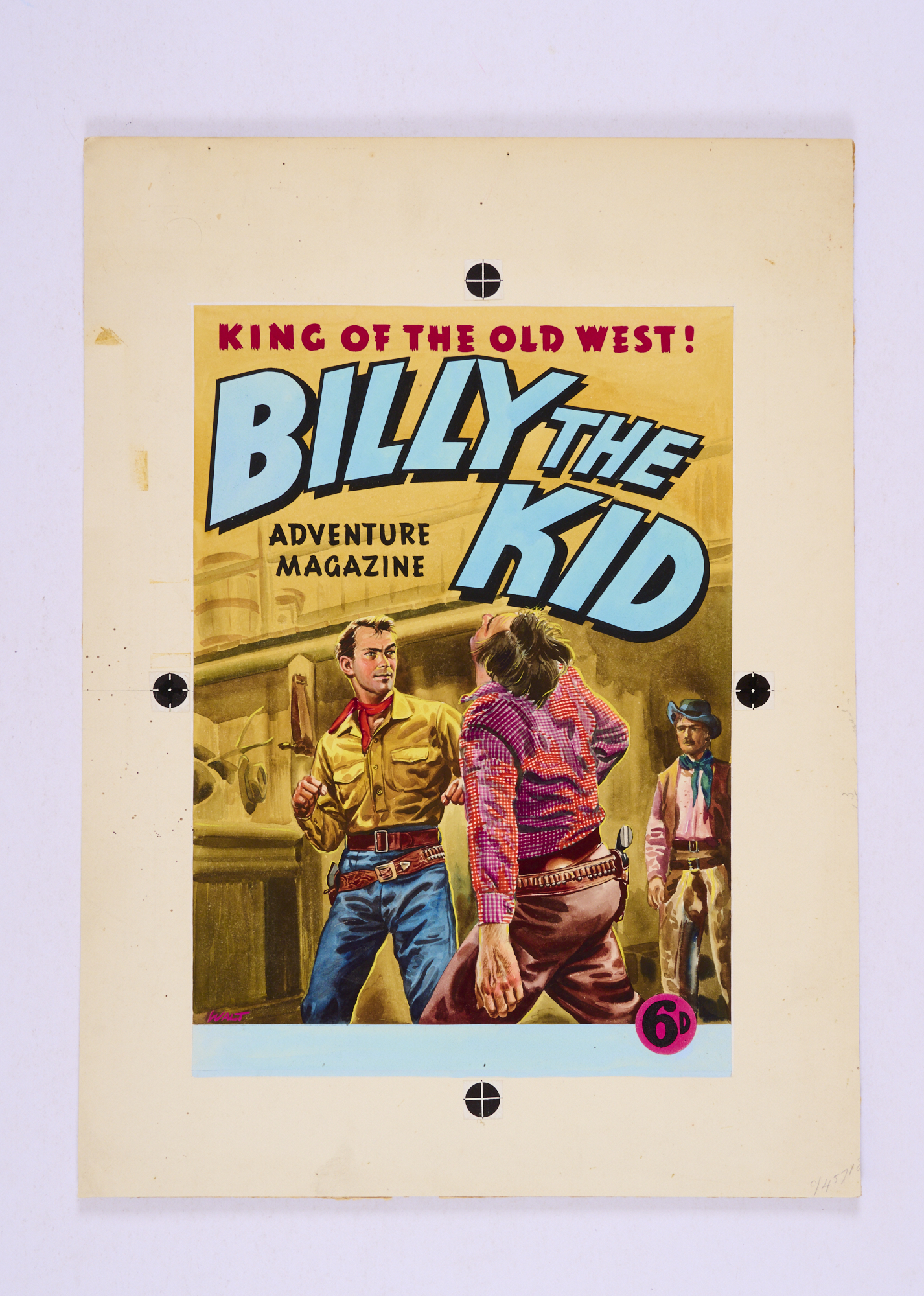 Billy The Kid original cover artwork (1953) painted and signed 'Walt' by Walt Howarth from Billy the