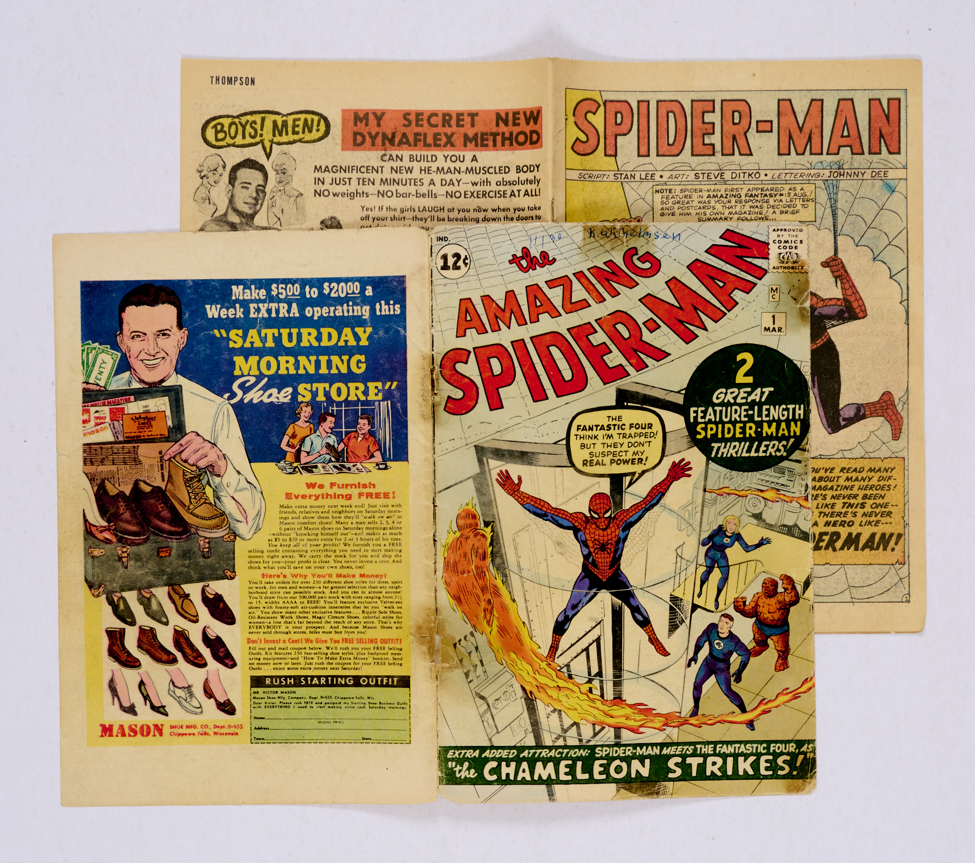 Amazing Spider-Man 1 (1963) Cents copy. Detached cover with worn spine & biro arrival date and owner - Image 3 of 7