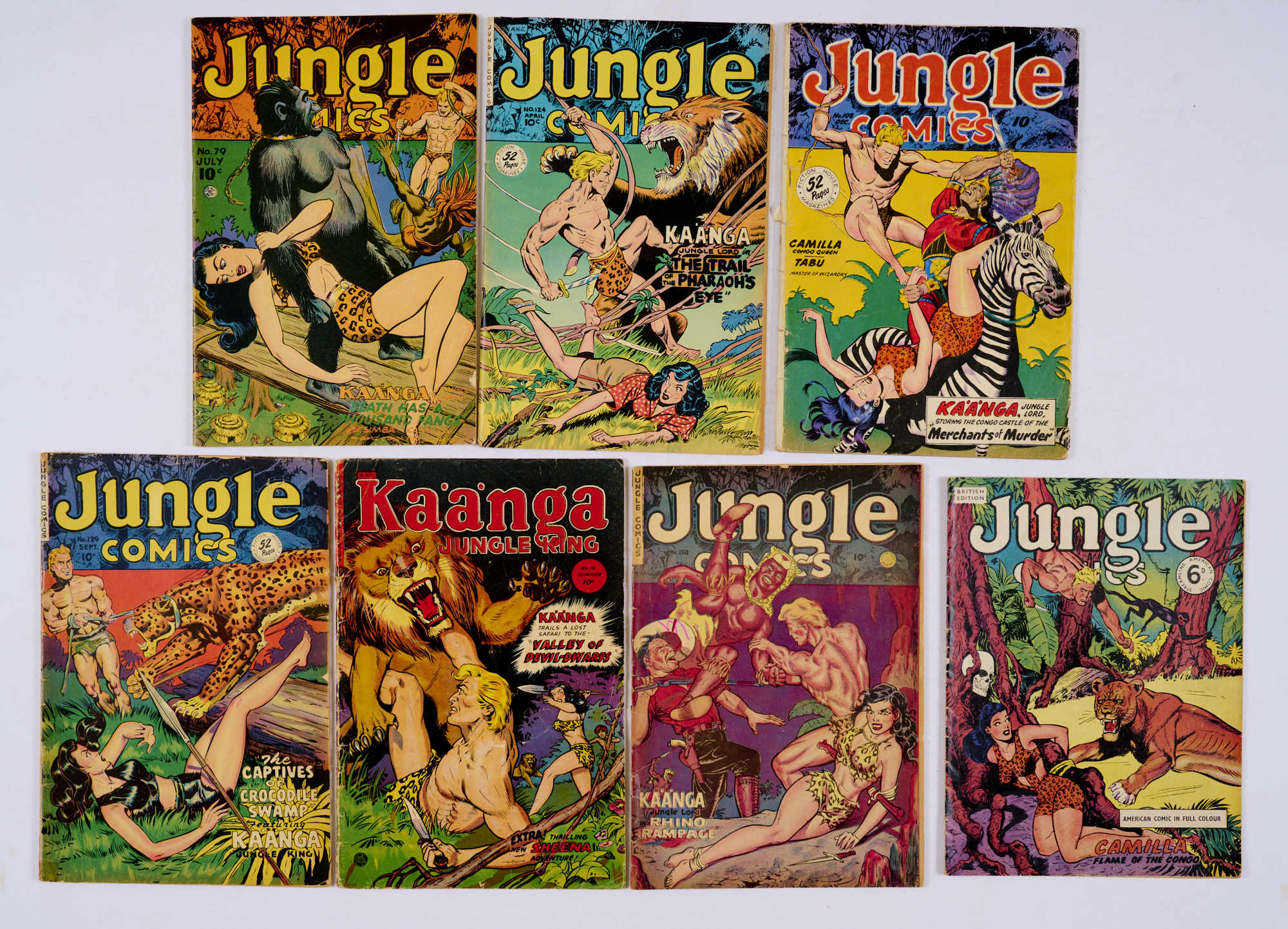 Jungle Comics (1946-50) 79, 108, 124, 129, 150 (printed in Canada), n.n. Jungle British edition (