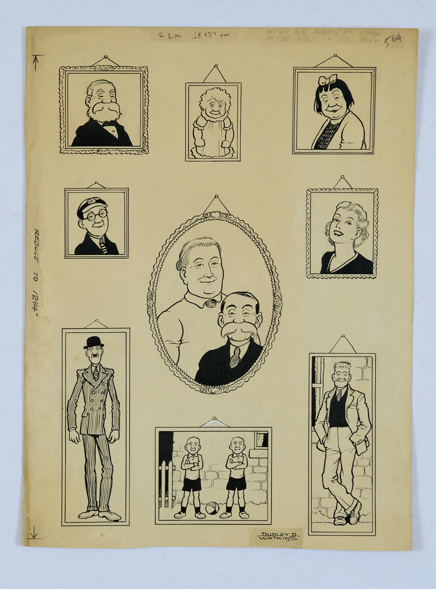 The Broons Family Portraits original artwork (1953) by Dudley Watkins for the inside front/back