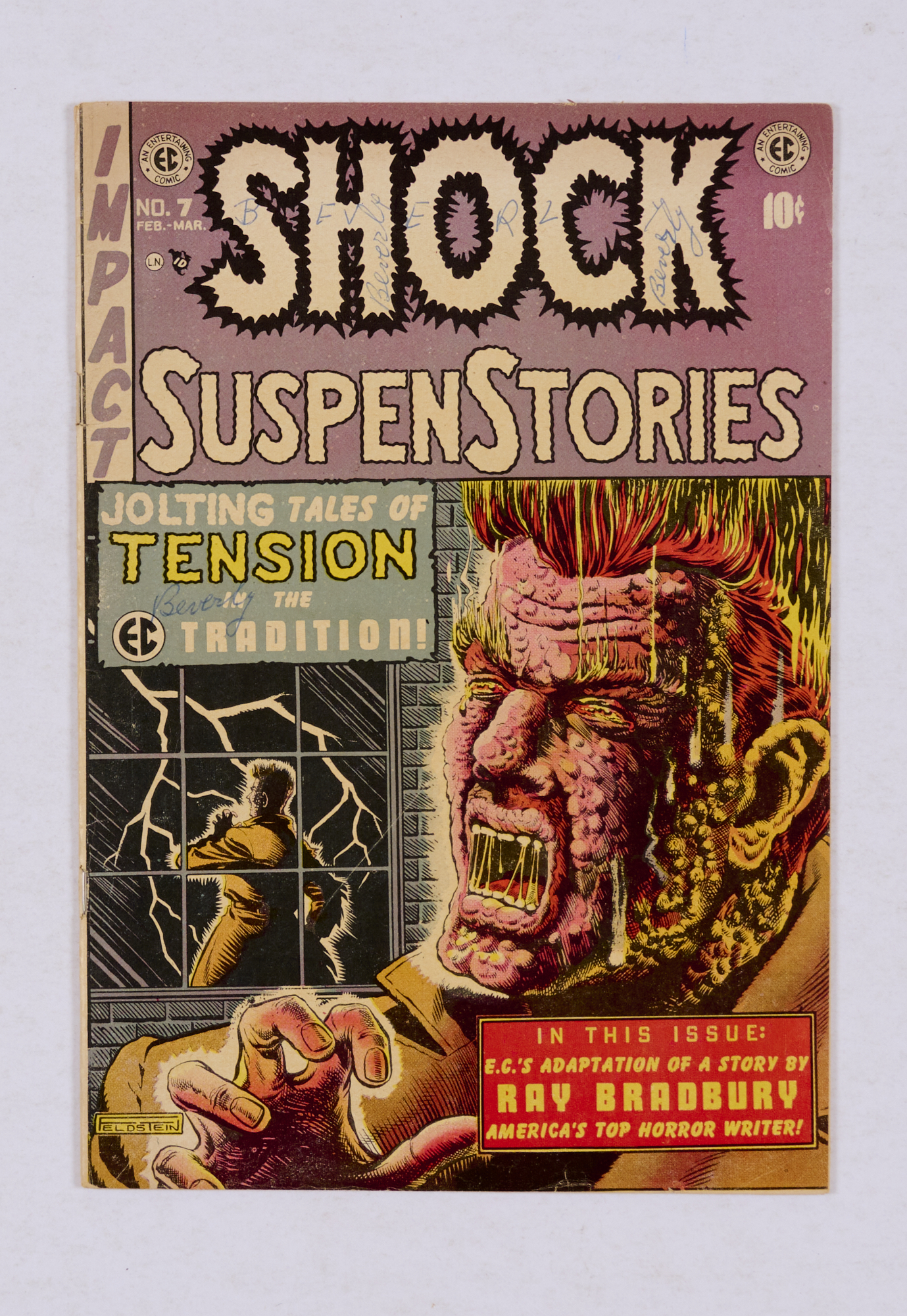 Shock SuspenStories 7 (1953). Multiple 'Beverly' light ink signatures to cover, cream pages [vg+].