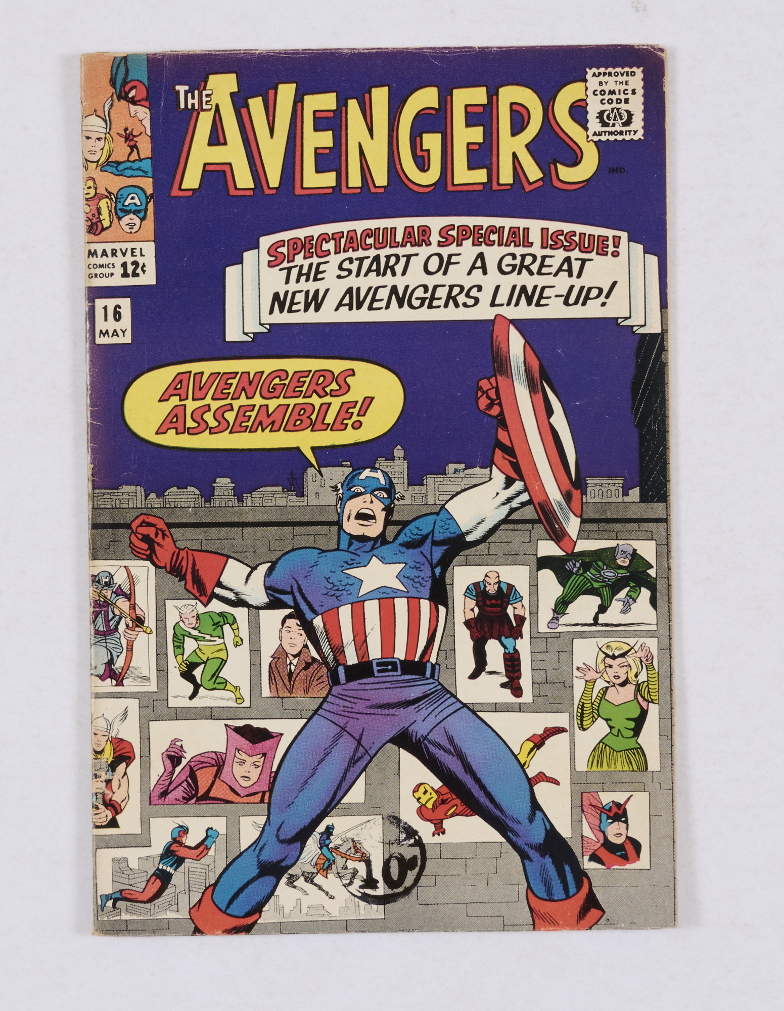Avengers 16 (1965). Two small holes at lower spine piercing through front half of book [vg/fn]. No