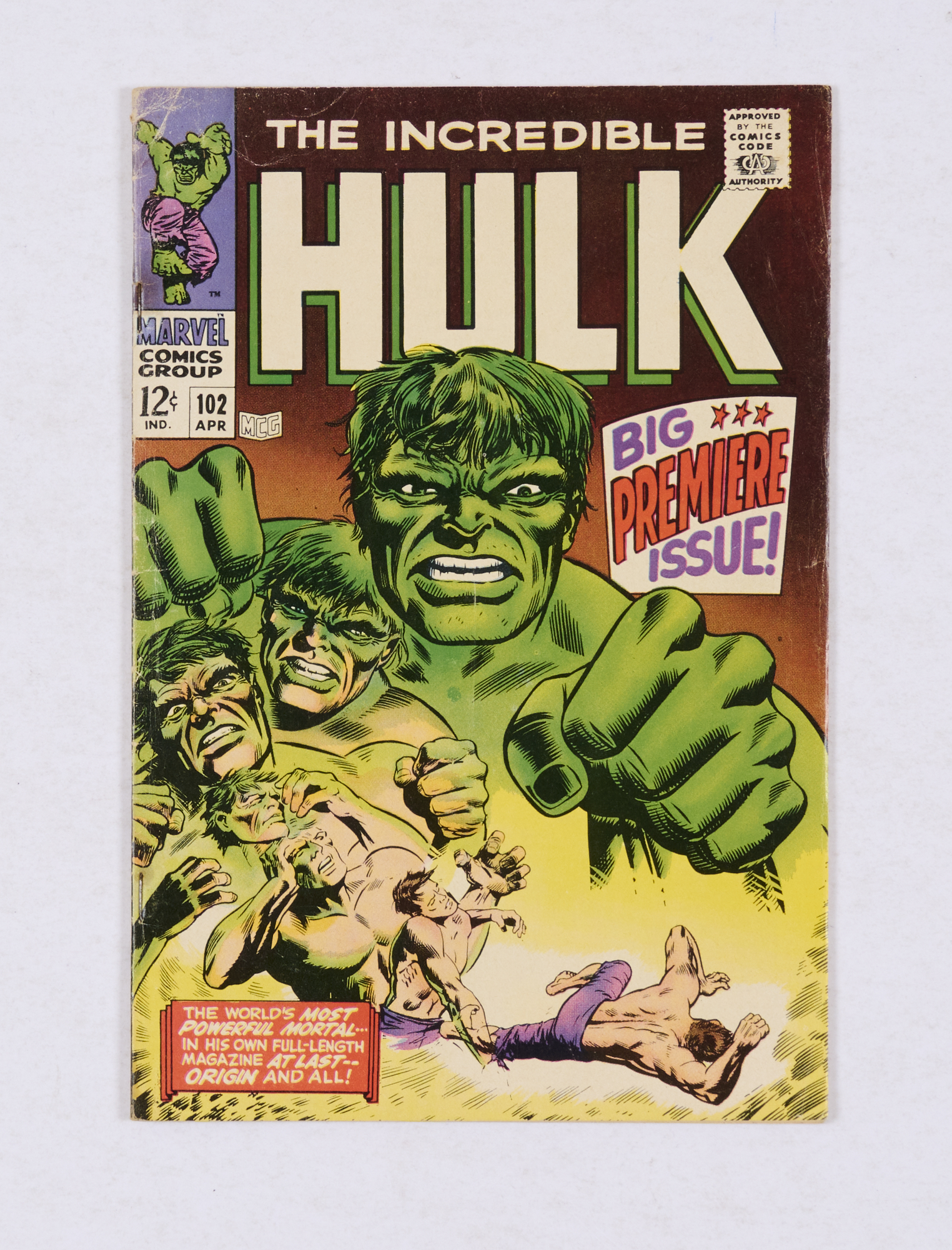 Incredible Hulk 102 (1968) Cents copy. Back cover has moisture staining by spine, migrating staple