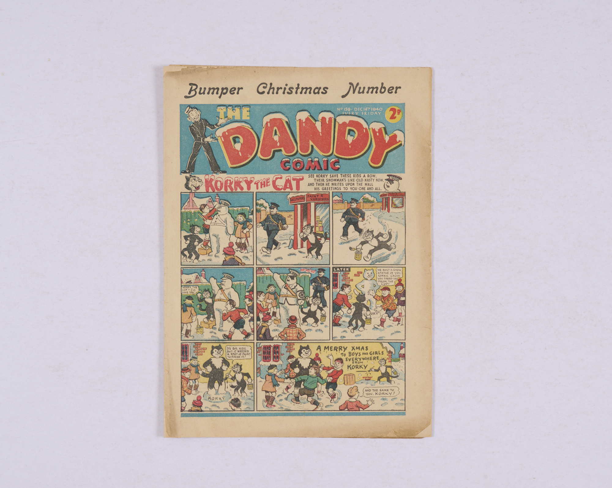 Dandy 159 (1940) Bumper Christmas Number. Hitler snowman front cover. Some cover edges are