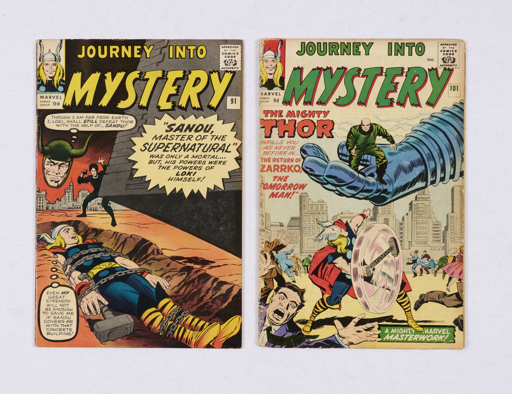 Journey Into Mystery (1963-64) 91, 101. # 91: cover off upper staple [vg-], 101 [gd] (2). No