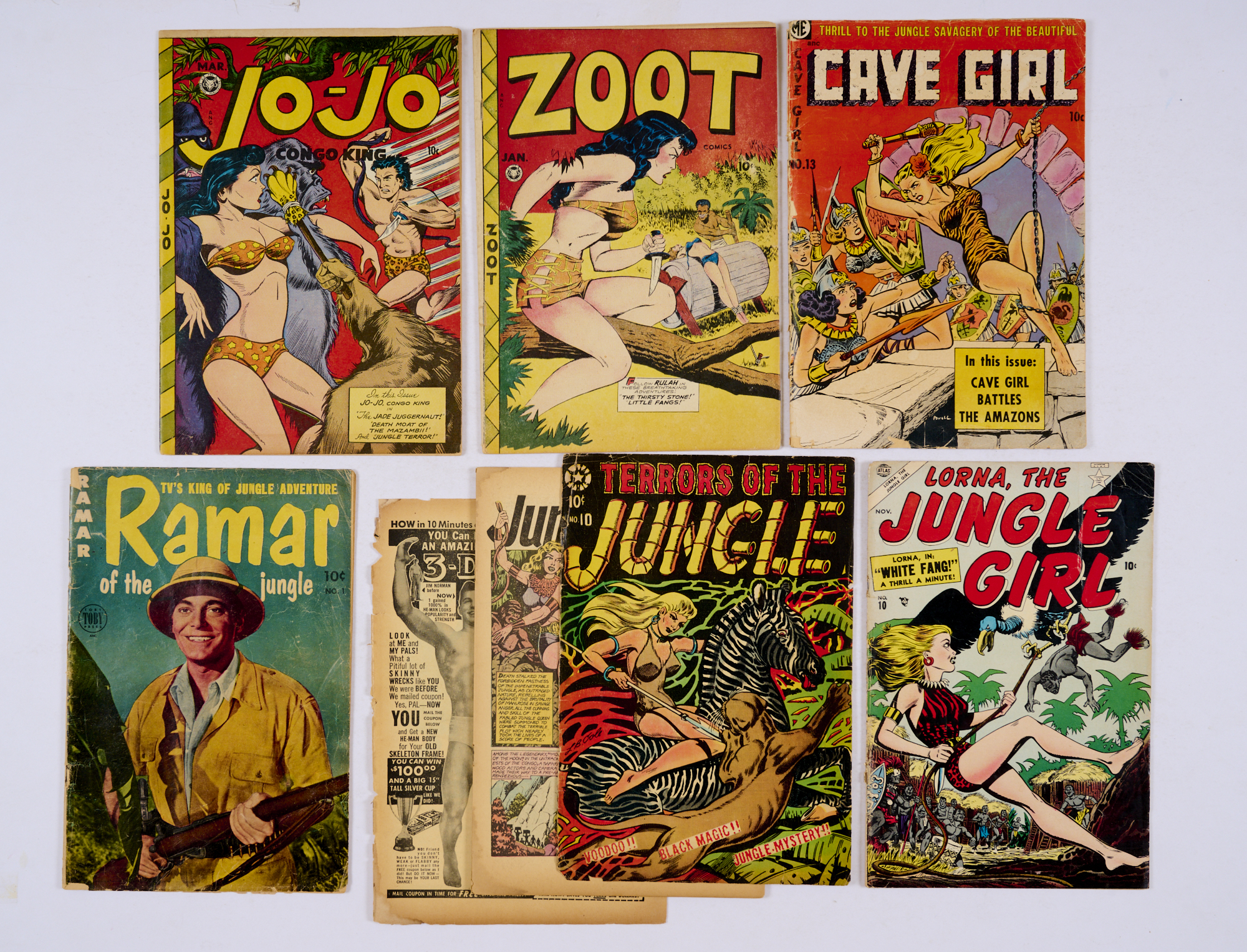 Jo-Jo 12 (1948 Fox) [vg], Zoot 12 (1948 Fox, printed in Canada) [vg], Cave Girl 13 (1954 ME) [gd-vg]